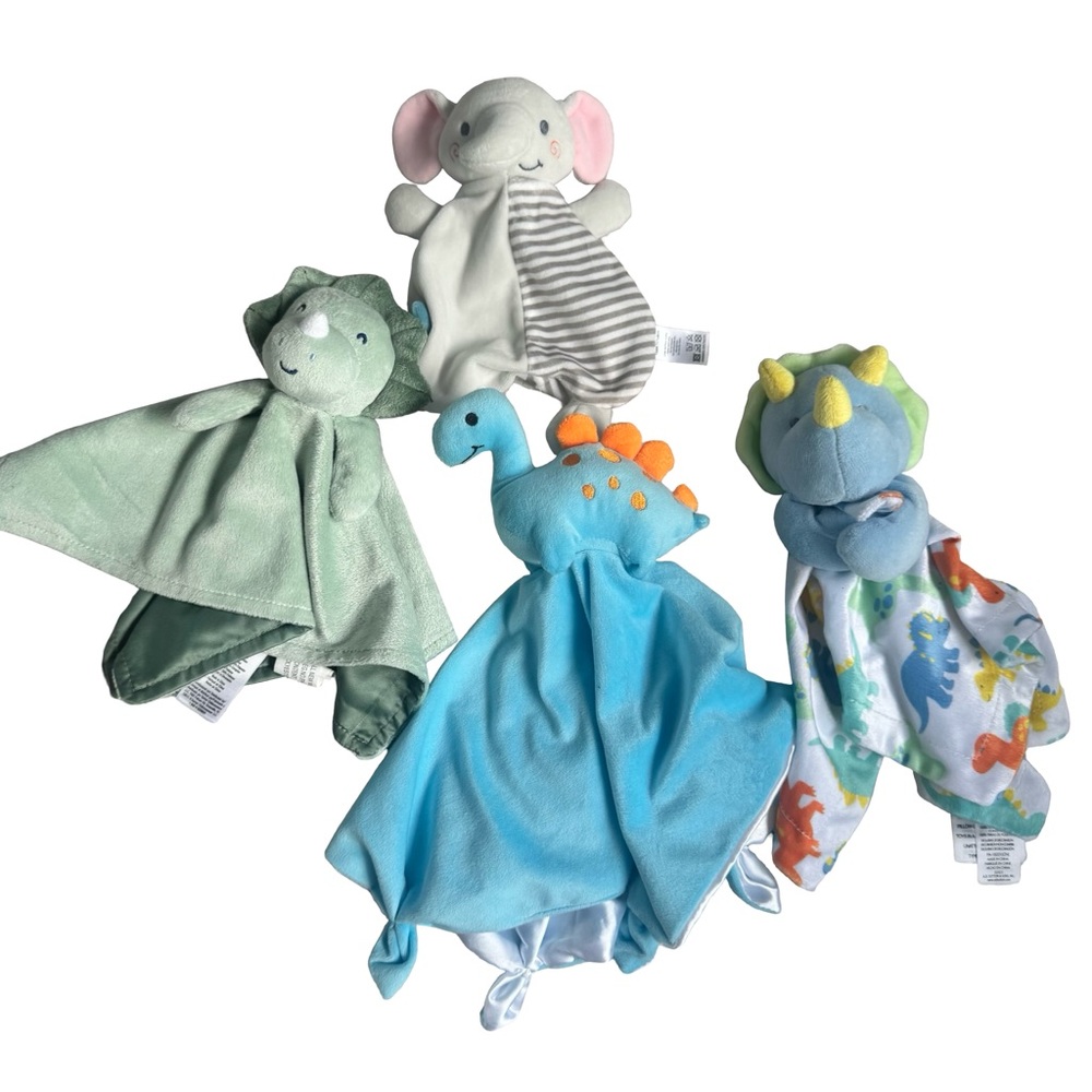 Plush Dinosaur and Elephant Security Blanket Set